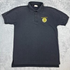 Vintage Boston Bruins Polo Shirt Men M Black Faded Embroidered Hockey NHL